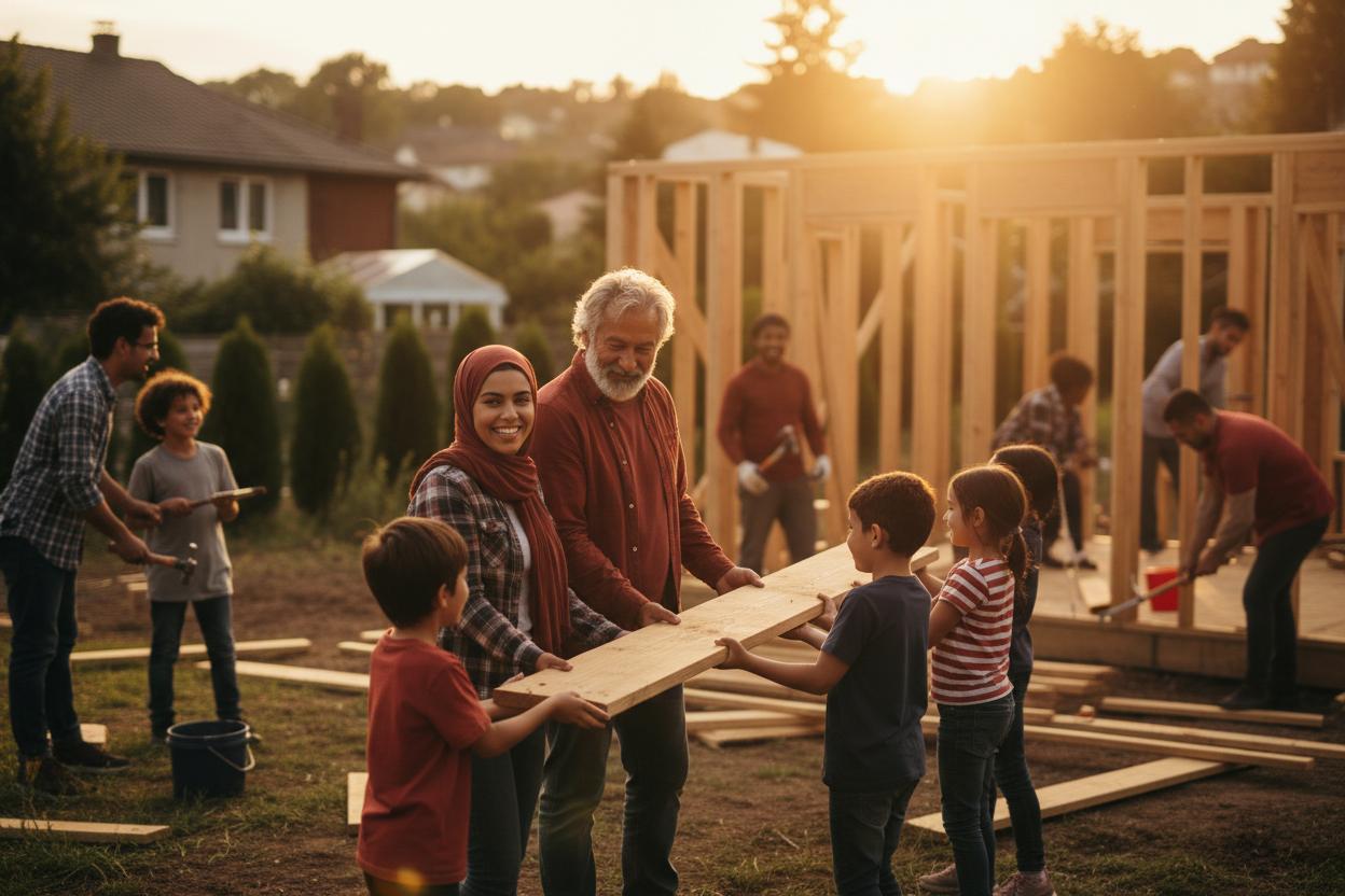 Community members working together to rebuild
