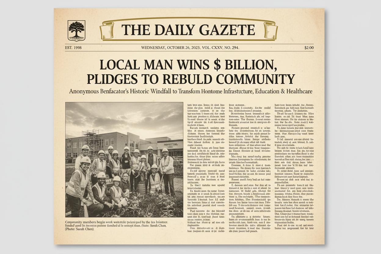 Local Man Wins $2 Billion, Pledges to Rebuild Community