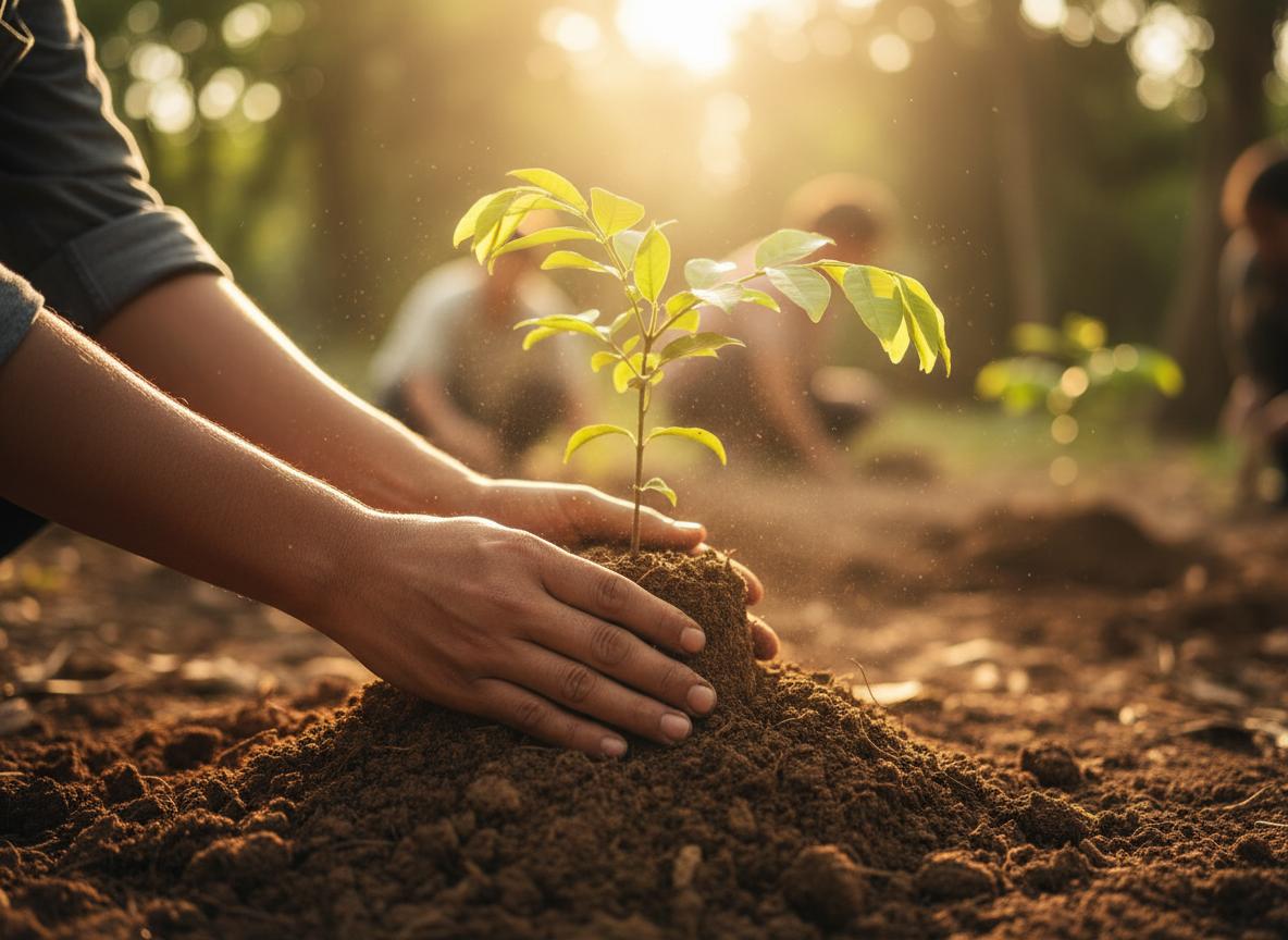 Hands planting a tree - symbolizing growth and hope